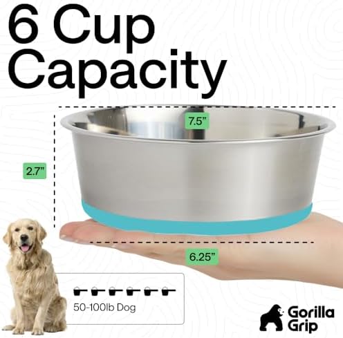 GORILLA GRIP Dog Bowl, Food Grade Stainless Steel Water Bowls, 6 Cup Green - Image 4