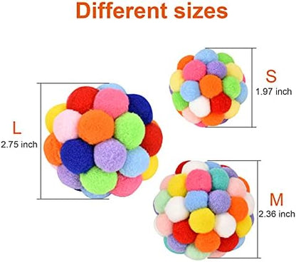 TUSATIY Cat Toy Balls with Bell 3PCS, Colorful Soft Fuzzy Balls Built-in Bell for Cats, Interactive Playing Chewing Toys for Indoor Cats and Kittens - Image 3