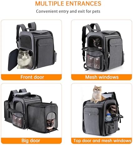 Cat Backpack Carrier,Double Side Expandable Cat Carrier Backpack,Dog Carrier Backpack for Medium Cats and Small Dogs,Puppies Up to 20 Lbs,Pets Carrier Backpack with Breathable Mesh(Grey) - Image 3
