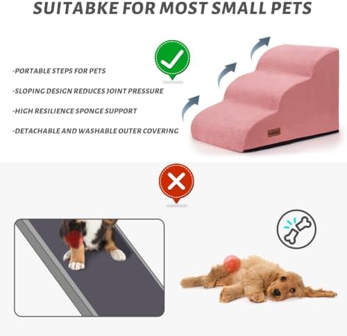 Dog Stairs for Small Dogs, 3-Step Pink Pet Ramp for Couch, Cats & Puppies - Image 2