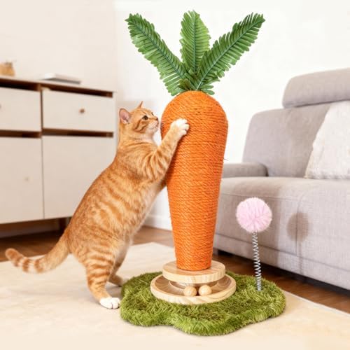 Carrot Cat Scratching Post and Wall Mounted Scratching Mat, Cute Tall Scratching Post,Indoor Nature Sisal Cat Scratcher for Cats and Kittens - Image 7