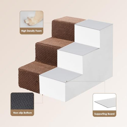 EHEYCIGA Dog Stairs for Small Dogs 13.5" H, 3-Step Dog Steps for Cats, Brown - Image 3