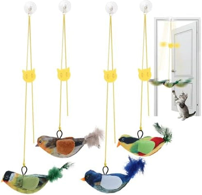 4 Pcs Interactive Cat Toys for Indoor Cats, Chirping Bird Cats Feather Toys, Flying Bird Cat Toys, Chase Exercise Door Frame Toy for Bored Kittens Adult Cats by WelcometoHokoad