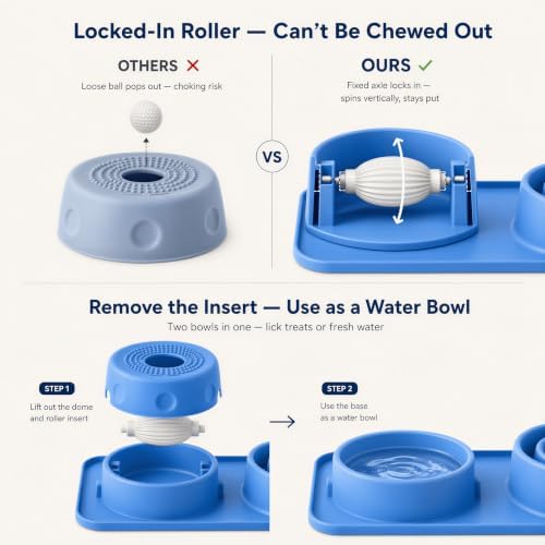 Silicone 2-in-1 Dog Slow Feeder & Lick Bowl Station, Azure Blue - Image 3