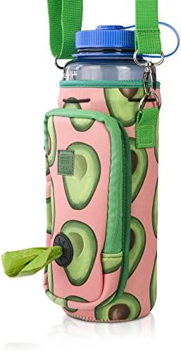 Made Easy Kit Water Bottle Carrier with Pocket for Dog Poop Waste Bags and Adjustable Padded Shoulder Strap (Tall & Large (40oz) with Bowl, Green/Pink, Avocado) - Image 6