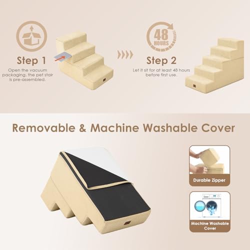 EHEYCIGA Dog Stairs for High Bed 22.5" H, 5-Step Dog Steps, Graige - Image 6