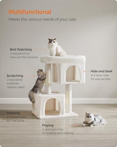Feandrea Cat Tree, 40.6-Inch Tall Cat Tower, Cute Plush Condo, Cream White - Image 4