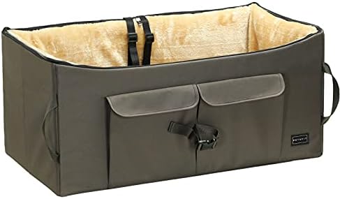 Petsfit Dog Booster Seat For 2 Small Dogs or Medium Dog up to 45 lb, Large Dog Car Seat With 2 Big Pockets for Cars, Trucks and SUVs (Large, Dark Brown) by Petsfit