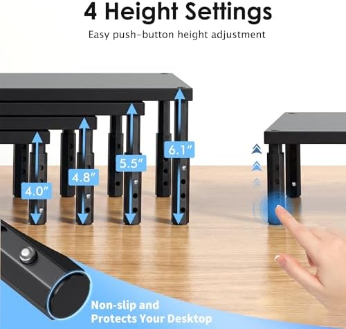 OPNICE Adjustable Cat Food Stand, Elevated Cat Feeder Stand with 4 Height Settings, Automatic Cat Feeder & Tradition Bowls, Raised Pet Feeding Table Station for Cats & Small Dogs, Black 2-Pack - Image 3