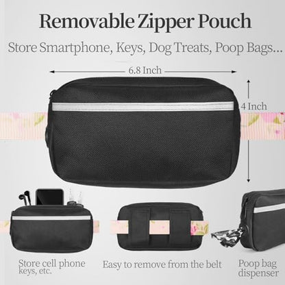 iYoShop Hands Free Dog Leash with Zipper Pouch, Pink Sakura, Large - Image 2