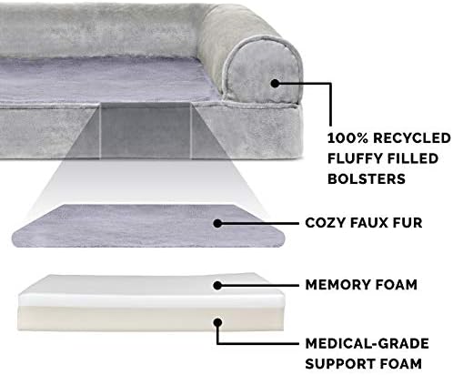 Furhaven Memory Foam Dog Bed for Medium/Small Dogs w/ Removable Bolsters & Washable Cover, For Dogs Up to 35 lbs - Faux Fur & Velvet Sofa - Smoke Gray, Medium - Image 3