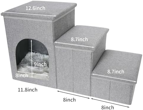 Dog Stairs for Small Dogs,17 Inch Height Foldable Pet Steps 3-Step Dog Ramp with Storage, Cat Condo,Indoor Pet Ramp for Bed Couch Window - Image 2