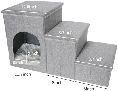 Dog Stairs for Small Dogs,17 Inch Height Foldable Pet Steps 3-Step Dog Ramp with Storage, Cat Condo,Indoor Pet Ramp for Bed Couch Window - Image 2