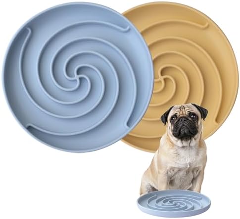 Bifeaw Slow Feeder Dog Bowls, Dishwasher Microwave Safe Silicone Puppy Puzzle Bowl with Non-Slip Design for Eating (Blue and Yellow) by Bifeaw
