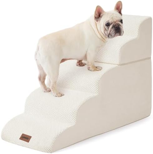 ZOMISIA Dog Stairs for High Beds - Pet Stairs Ramp for Couch, 35D Foam Dog Steps for Small to Large Pets, with Non-Slip Bottom Beige, 5 Steps by Zomisia