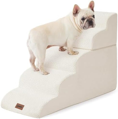ZOMISIA Dog Stairs for High Beds - Pet Stairs Ramp for Couch, 35D Foam Dog Steps for Small to Large Pets, with Non-Slip Bottom Beige, 5 Steps by Zomisia