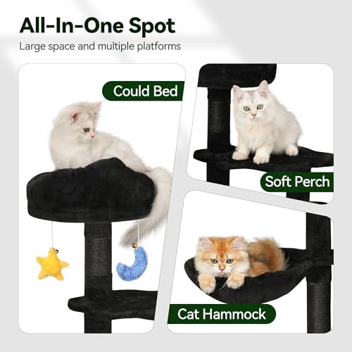 Meecal Gothic Black Cat Tree for Indoor Kittens & Small Cats Under 6 Months 9lbs, 43-Inch Cute Cat Tower with Scratching Post, Cat Condos, Cozy Hammock, Unique Perch & Dangling Toy - Image 4