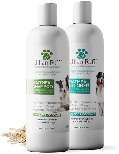 Lillian Ruff PRO Formula Deodorizing Oatmeal Dog Shampoo & Conditioner Set - Calm Itching & Allergies, Ultra-Nourishing Dry Skin Relief - Oatmeal, Aloe, Coconut Oil, Lavender & Provitamin B5, USA Made by LillianRuff