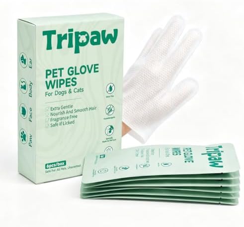 Disposable Pet Glove Wipes 6 Count, No‑Rinse Thick Wipes for Dogs&Cats by Unknown