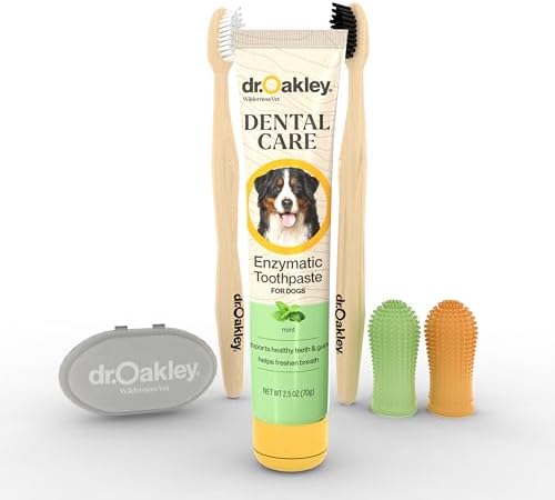 Dr. Oakley Dental Toothbrush Kit for Dogs & Cats - Finger Brush for Small Pets and Soft Brushes for Large or Older Natural and Safe Mint Flavor by Greenberry