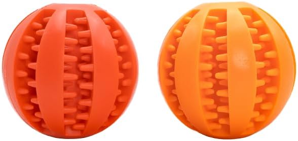 4 Pcs Non-Toxic Rubber Dog Toy Ball, 2.75 inch Durable & Tough Rubber Dog Treat Dispensing Puzzle Ball Chew Toy & IQ Training Toy for Small & Medium Sized Dogs (Red, Orange, Blue, Pink)