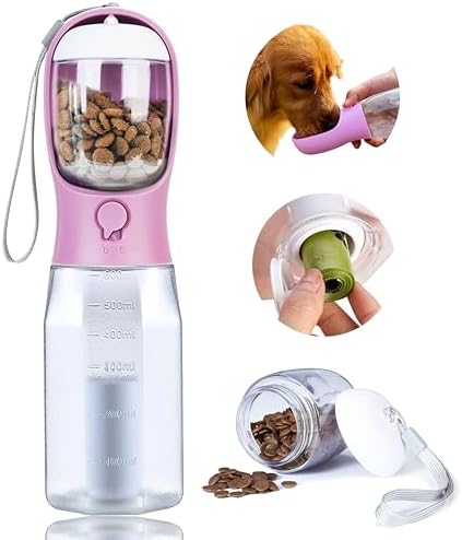 Dog Water Bottle with Food Container, Portable Pet Dog Water Dispenser for Outdoor Walking,Hiking,Travel,Puppy Essentials,Puppy Supplies,Replaceable Waste Bags by AVELORA