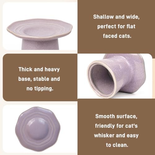 Shallow Cat Food Bowls Eleveted Wide 6" Cat Dish Raised Ceramic Plate, Stress Free, Whisker Fatigue, Dusty Mauve - Image 3