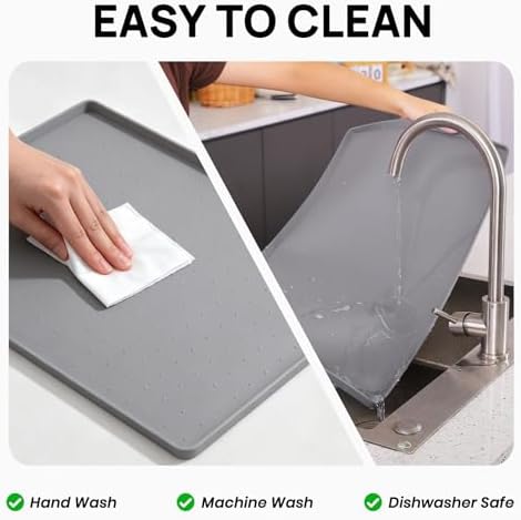 YINEYA 18" x 12" Silicone Cat Food Mat Waterproof, 0.2" Raised Edge(Gray) - Image 6
