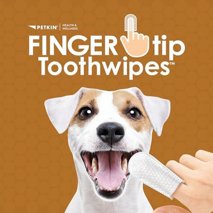 Petkin Fingertip Tooth Wipes for Dogs and Cats, 100 Finger Wipes - Slip-On, Snug Fit, Micro-Bristle Fabric - Cleans Teeth, Gums, Plaque & Tartar - Convenient, Ideal for Home and Travel - Peanut Butter - Image 2