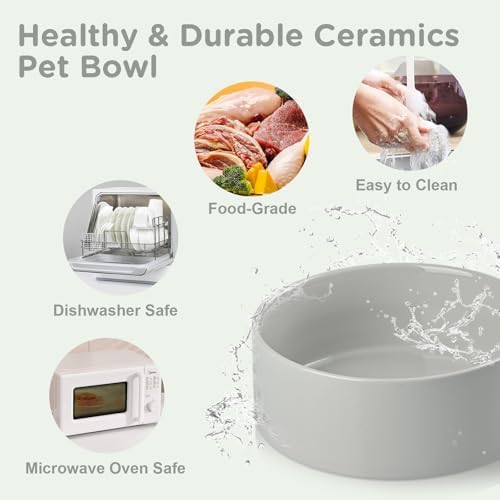 SPUNKYJUNKY Elevated Dog Bowls Ceramic, 7.3'' Dogs Food Water Bowls Raised with Non-Slip Bamboo Stand for Medium to Large Sized Breed Microwave Dishwasher Safe - 42 OZ,Grey - Image 5