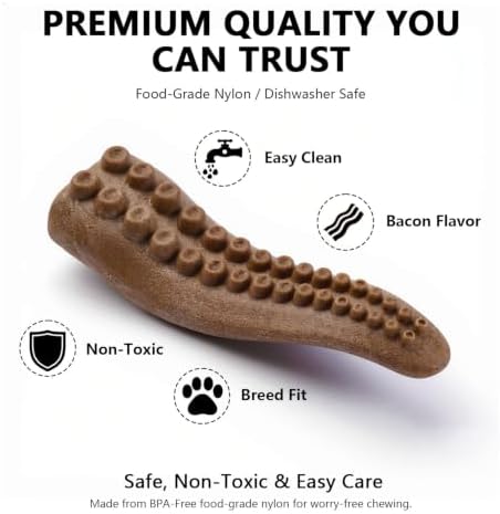 MECOOL Durable Nylon Dog Chew Toy – Bacon Flavored Octopus Leg Shape for Aggressive Chewers, Tough Interactive Teething Bone for Medium Large Dogs, Long-Lasting Treat Dispensing Toy - Image 6