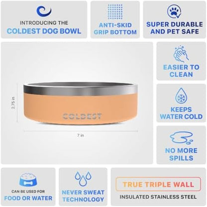 Coldest Dog Bowl - Anti Rust Metal, Non Slip, 3 Layers Insulated Stainless Steel Dog Bowls - Spill Proof & Heavy Duty - Water Bowl for Dogs, Cats & Pets, Dish Washer Safe (42 oz, Sahara Peach) - Image 5