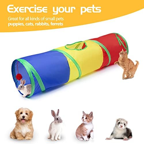 Sheldamy Cat Tunnel, 2-Way Cat Tunnels for Indoor Cats, Collapsible Cat Play Tunnel, Interactive Toy Maze Cat House with 1 Play Ball for Cats, Puppy, Kitty, Kitten, Rabbit (Rainbow)… - Image 5