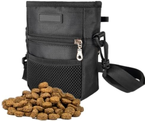 Dog Treat Pouch Pet Trainning Waist Bag Portable Food Snack Small Item Storage Holder Bag Hook Design Pet Training Reward Pouch Bait Sack Mini Puppy Snack Carrier Container Pockets (BLACK (STYLE A)) by Ibluelover