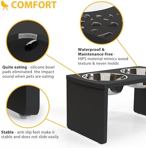 Elevated Dog Bowls, Waterproof Raised Dog Bowl for Medium & Large Dogs, HIPS Poly Lumber Stand with 2 Stainless Steel Bowls, Indoor & Outdoor Use (10'' Tall–48 oz Bowl, Black) - Image 5