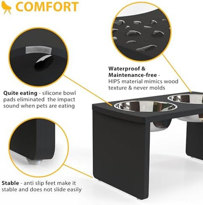 Elevated Dog Bowls, Waterproof Raised Dog Bowl for Medium & Large Dogs, HIPS Poly Lumber Stand with 2 Stainless Steel Bowls, Indoor & Outdoor Use (10'' Tall–48 oz Bowl, Black) - Image 5