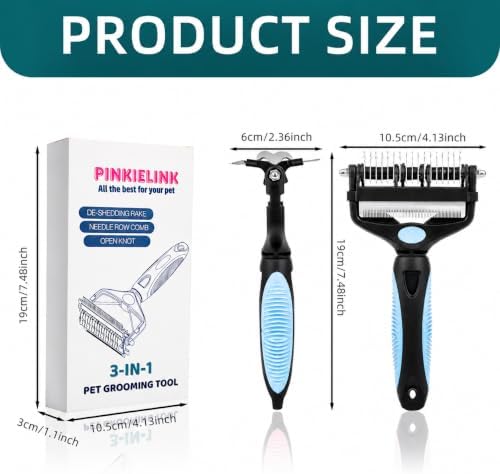 3-IN-1 Pet Grooming Tool - Undercoat Rake, Dematting Comb & Deshedding Brush for Cats, Dogs, Horses - Removes Mats, Tangles & Loose Fur, Reduces Shedding & Prevents Hair Mess (Blue) - Image 7