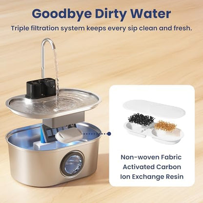 PawsPik Cordless Automatic Dog & Cat Water Fountain Stainless Steel, 3.2-L - Image 6
