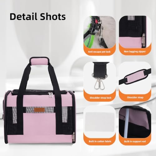 YUNIQUE Soft-Sided Cat & Dog Carrier for Pets Up to 15 Lbs, Airline Approved Collapsible Travel Puppy Carrier with Lightweight Fabric Design (Pink) - Image 3