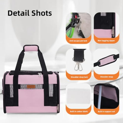 YUNIQUE Soft-Sided Cat & Dog Carrier for Pets Up to 15 Lbs, Airline Approved Collapsible Travel Puppy Carrier with Lightweight Fabric Design (Pink) - Image 3