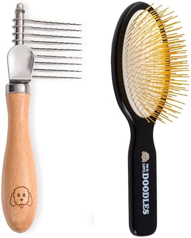 We Love Doodles Dog Dematting Rake & Pin Brush Bundle - Detangler Brush for Dogs, Comb Tool for Grooming, Matted Fur Removal, Pet Grooming Detangler Pin Dog Brush for Shedding and Removing Loose Fur by WeLoveDoodles