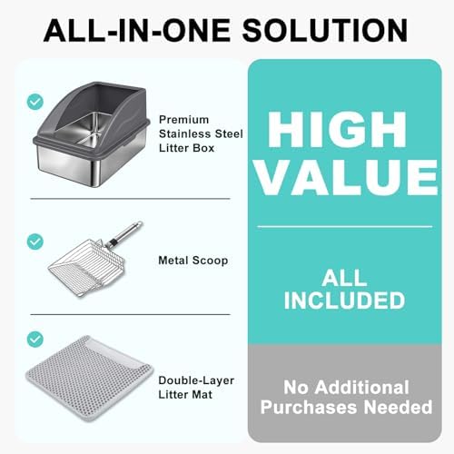 AIPERRO Stainless Steel Litter Box | XL Metal Cat Litter Boxs with Lid - Image 2