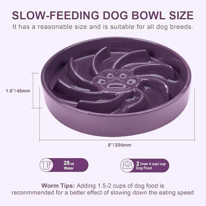 Ceramic Slow Feeder Dog Bowl, 3 Cup Dog Food or 25oz Water, Slow Eating Bowl for Middle Breed, Maze Puzzle Feeder for Fast Eaters, Anti-Choking Stop Bloat, Non-Slip BPA Free (Purple) - Image 2
