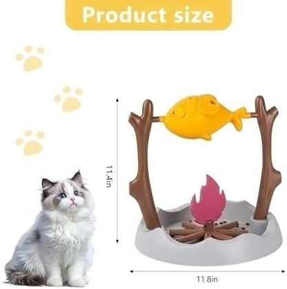 Cat Slow Feeder, Interactive Cat Puzzle Toy Treat Dispenser - BBQ Campfire Grill Design, Adjustable Rotating Fish Flame Mental Stimulation Food Dispensing Toy for Indoor Cats Kittens-Fat Fish - Image 7
