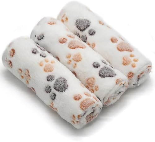 1 Pack 3 Puppy Dog Blankets Super Soft Warm Sleep Mat Fluffy Premium Fleece Pet Blanket Flannel Throw for Dog Puppy Cat - White Paw Print Medium(29"x20") by SORKUT