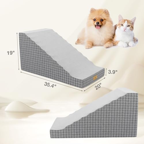 Dog Ramp for High Bed – Non-Slip Pet Stairs for Small Dogs & Senior Cats, Supportive Foam Dog Steps for Couch & Sofa, Joint-Friendly Incline, Machine Washable Cover, 19" H (Gery-L) - Image 4