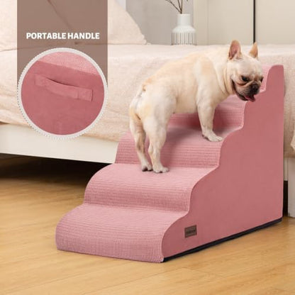 5-Step Pink Dog Stairs for High Bed, Pet Ramp for Small Dogs, Cats - Image 5
