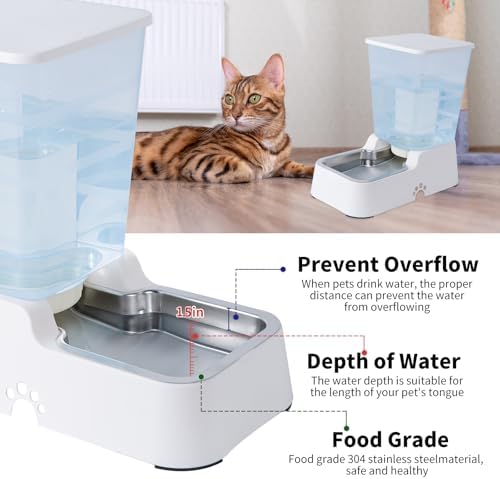 Meikuler Automatic Dog Cat Water Dispenser Large Capacity 5Lfor Cats and Medium and Large-Sized Dogs with Stainless Steel Bowl (White, 5L) - Image 4