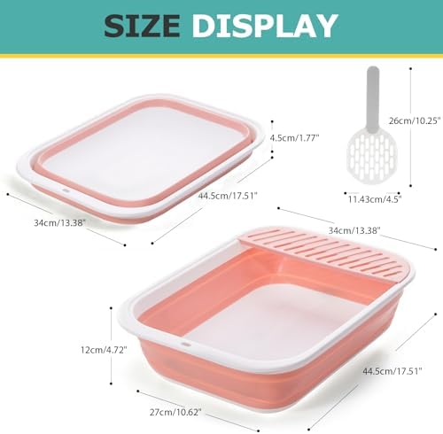 Open Top Cat Litter Box, Large Foldable Cat Potty Height-Adjustable Sides Anti-Splash, Open Air Kitty Litter Pan No Smell, Cat Toilet Easy Clean with Cat Litter Scoop (Pink) - Image 6