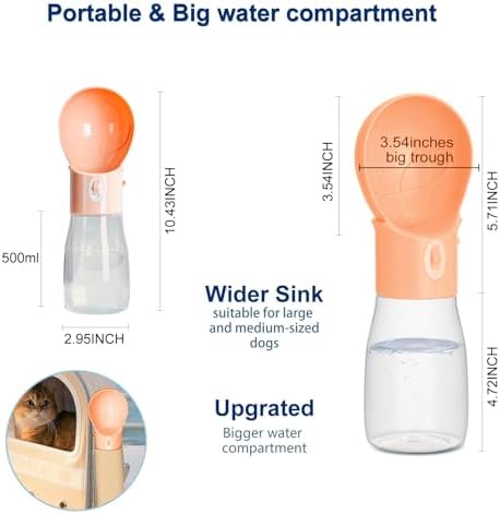 Dog Water Bottle, Widen Sink Portable Dogs Water Dispenser, Orange, 17oz - Image 3